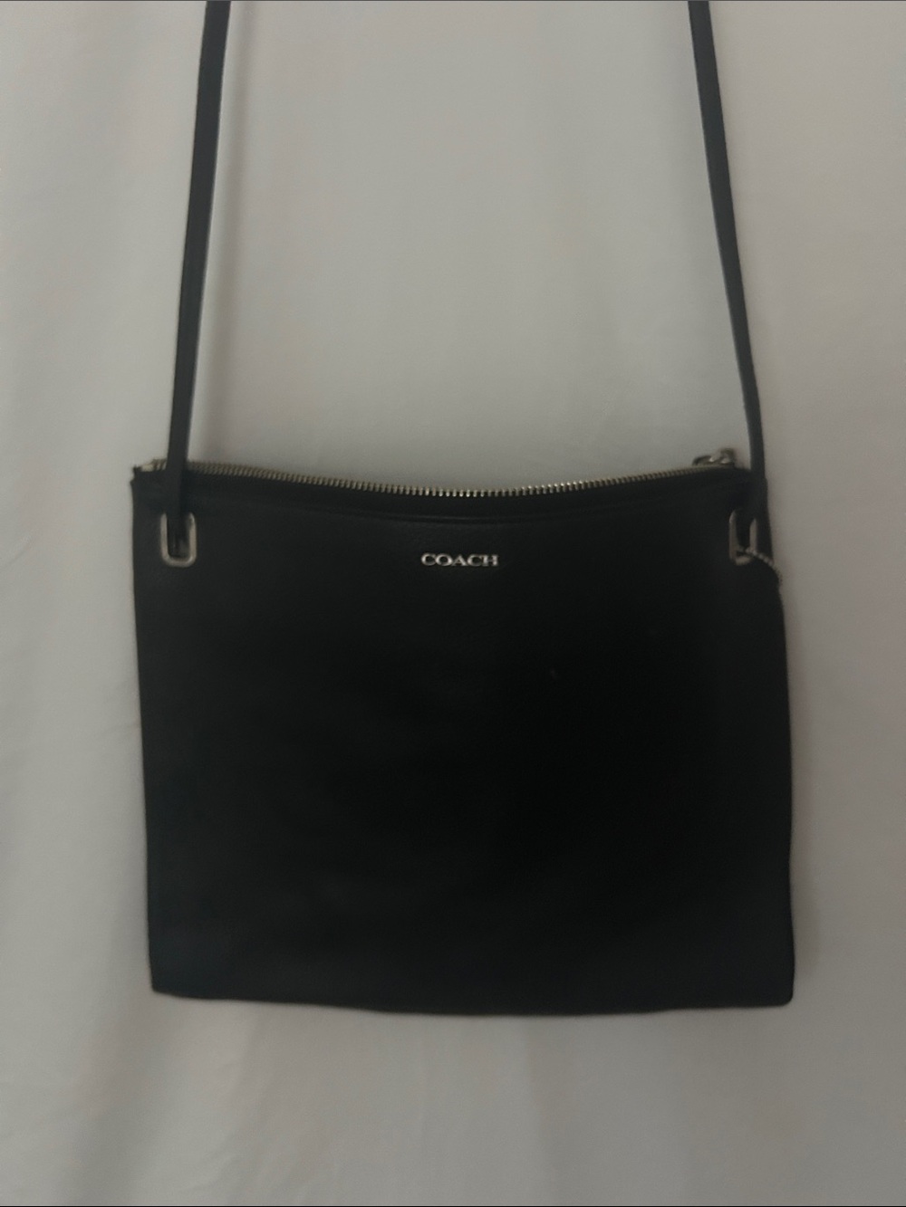 Coach Black Leather Crossbody with Silver Hardware
